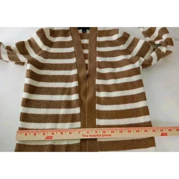 Ann Taylor Petite Striped Ribbed Long Line Open Brown/ White Cardigan XS - Picture 6 of 10